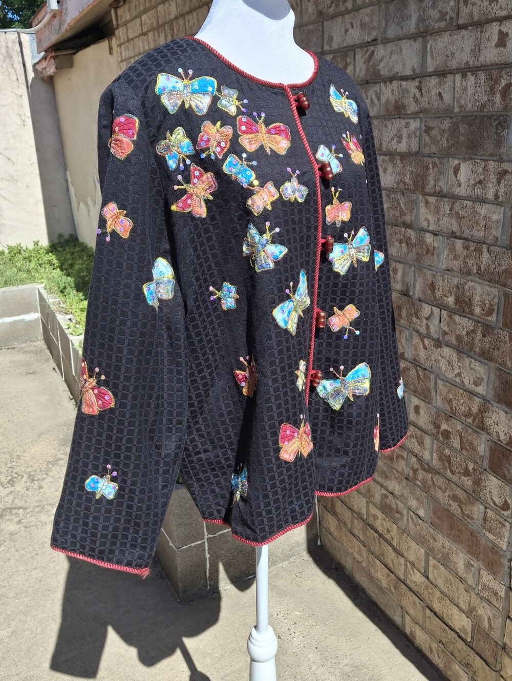 Indigo Moon Butterflies Appliques Sequin Jacket Women Size Medium - Picture 5 of 16